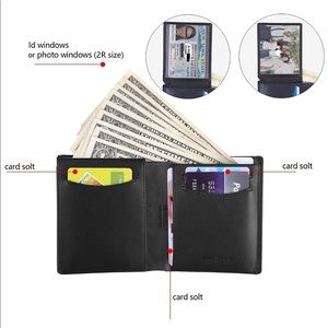 Black slim RFID leather wallet New
